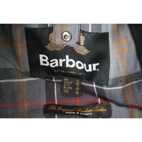Barbour Women's Black Beadnell Water Resistant Waxed Cotton Wax Jacket Size 2 US - Picture 7 of 7